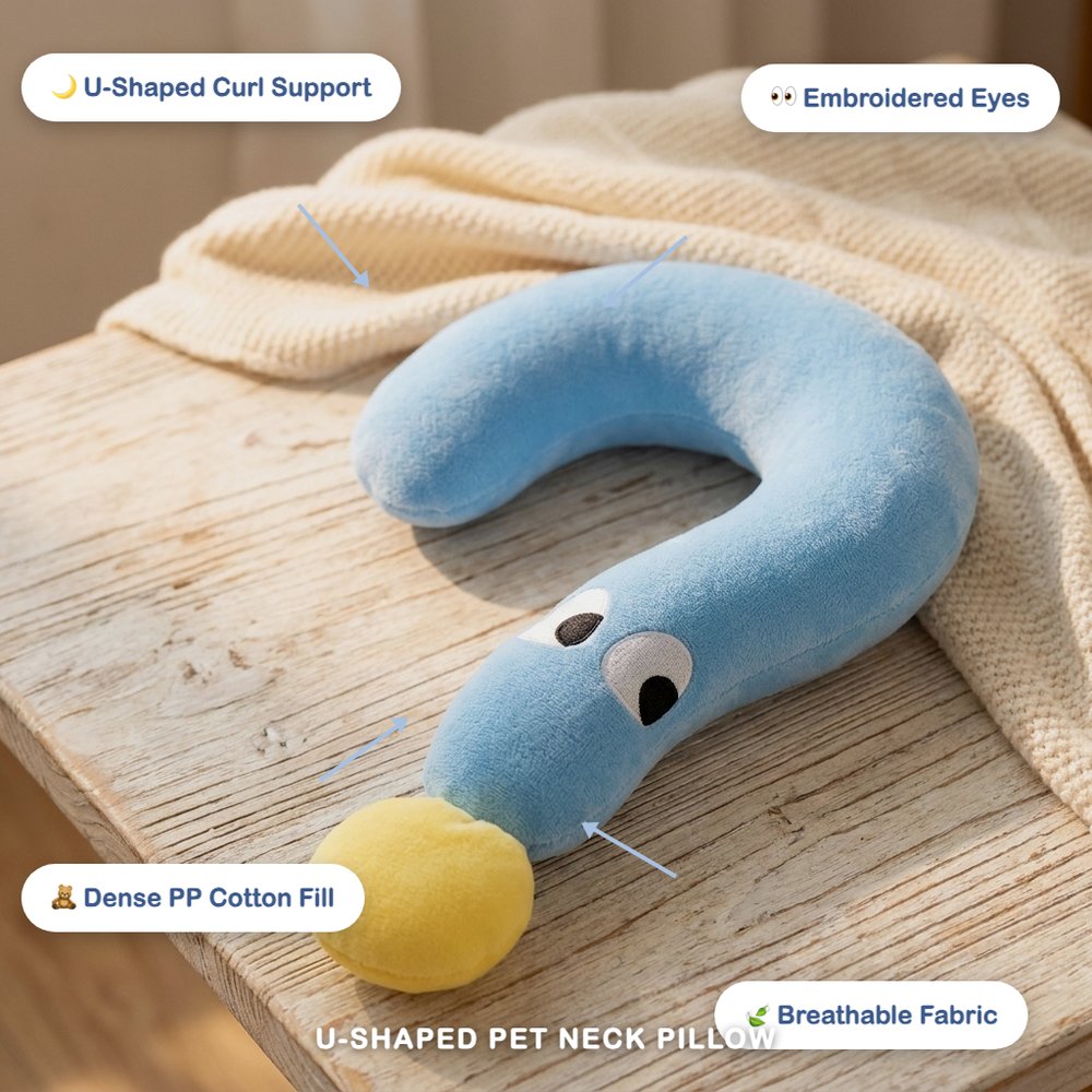 U-Shaped Neck Pillow — Cozy Sleep Cushion for Dogs & Cats