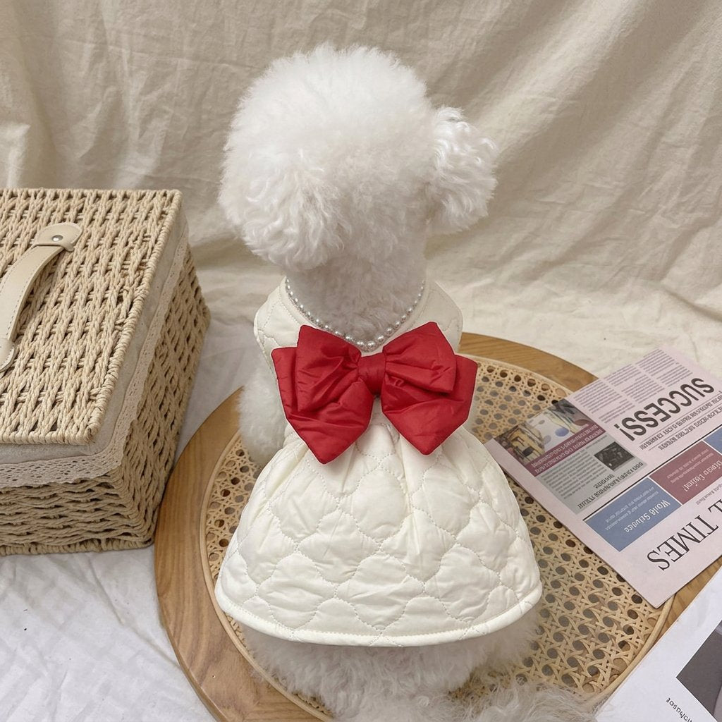Quilted Pearl Collar Bow Dress