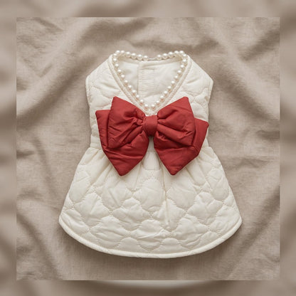 Quilted Pearl Collar Bow Dress