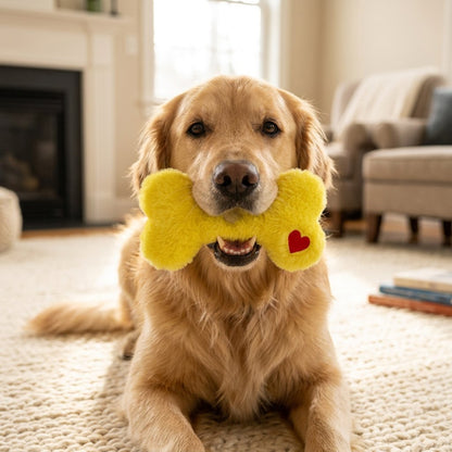 Fuzzy Heart Bone Plush Dog Toy