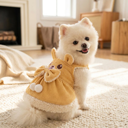 Corduroy Bear Bow Winter Dress