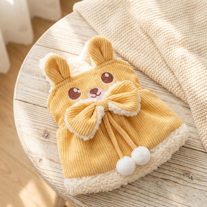Corduroy Bear Bow Winter Dress