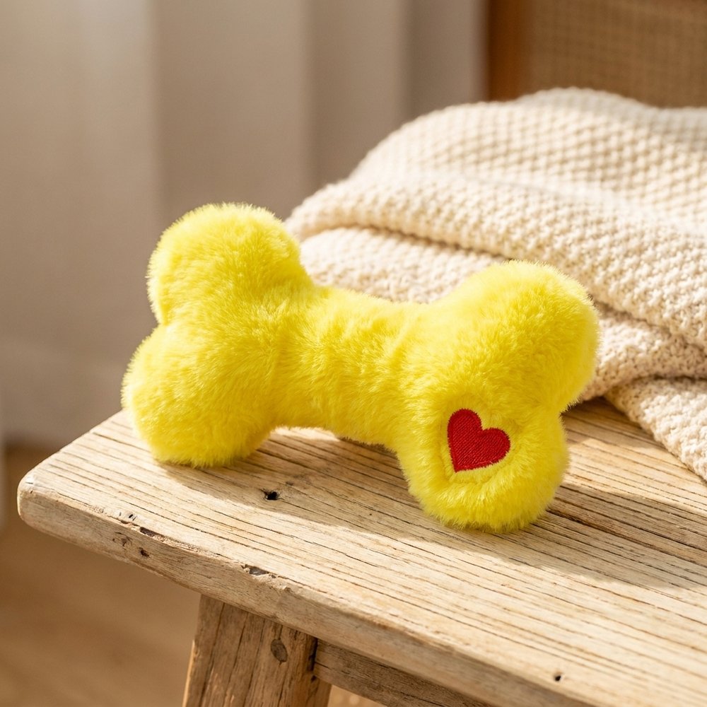 Fuzzy Heart Bone Plush Dog Toy